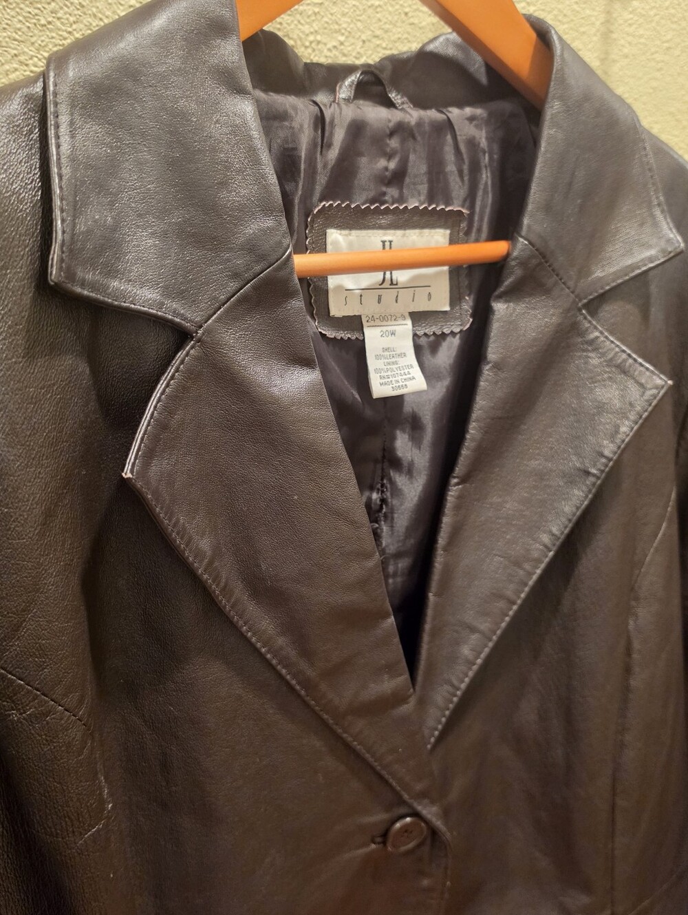 Vintage JL Studio Jessica London Dark Brown Real Leather Blazer Jacket Plus 20W